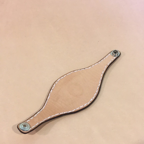 Boho Tooled Leather Cuff Bracelet Blue Tiger’s Eye Gemstone Inlay Mandala Style - Picture 6 of 9